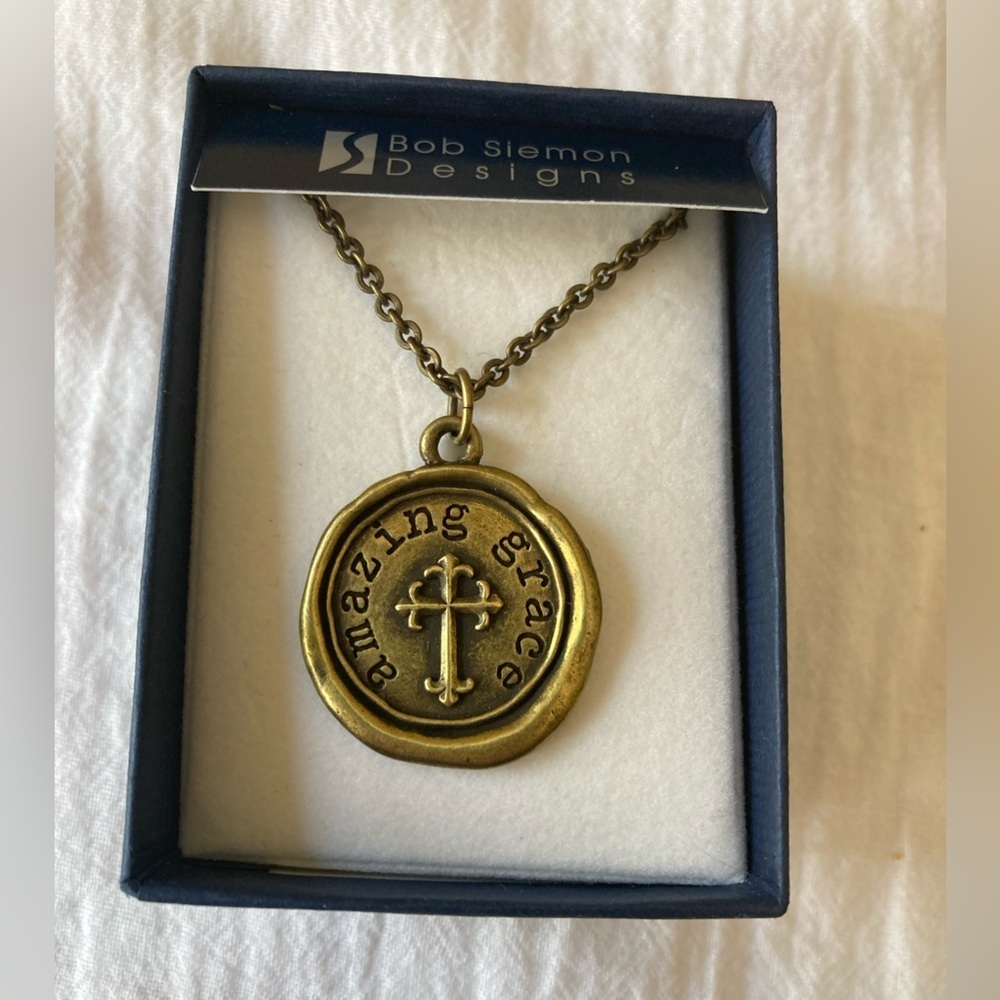 Bob‎ Siemon Designs Amazing Grace Pewter Pendant Necklace Cross